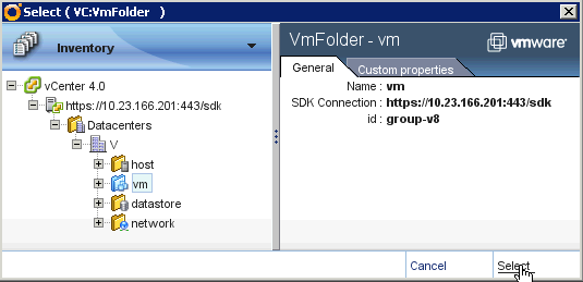 vCO Select target VM Folder